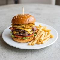 Hamburguesa de Arrachera Doble Carne Hawaiana con Papas